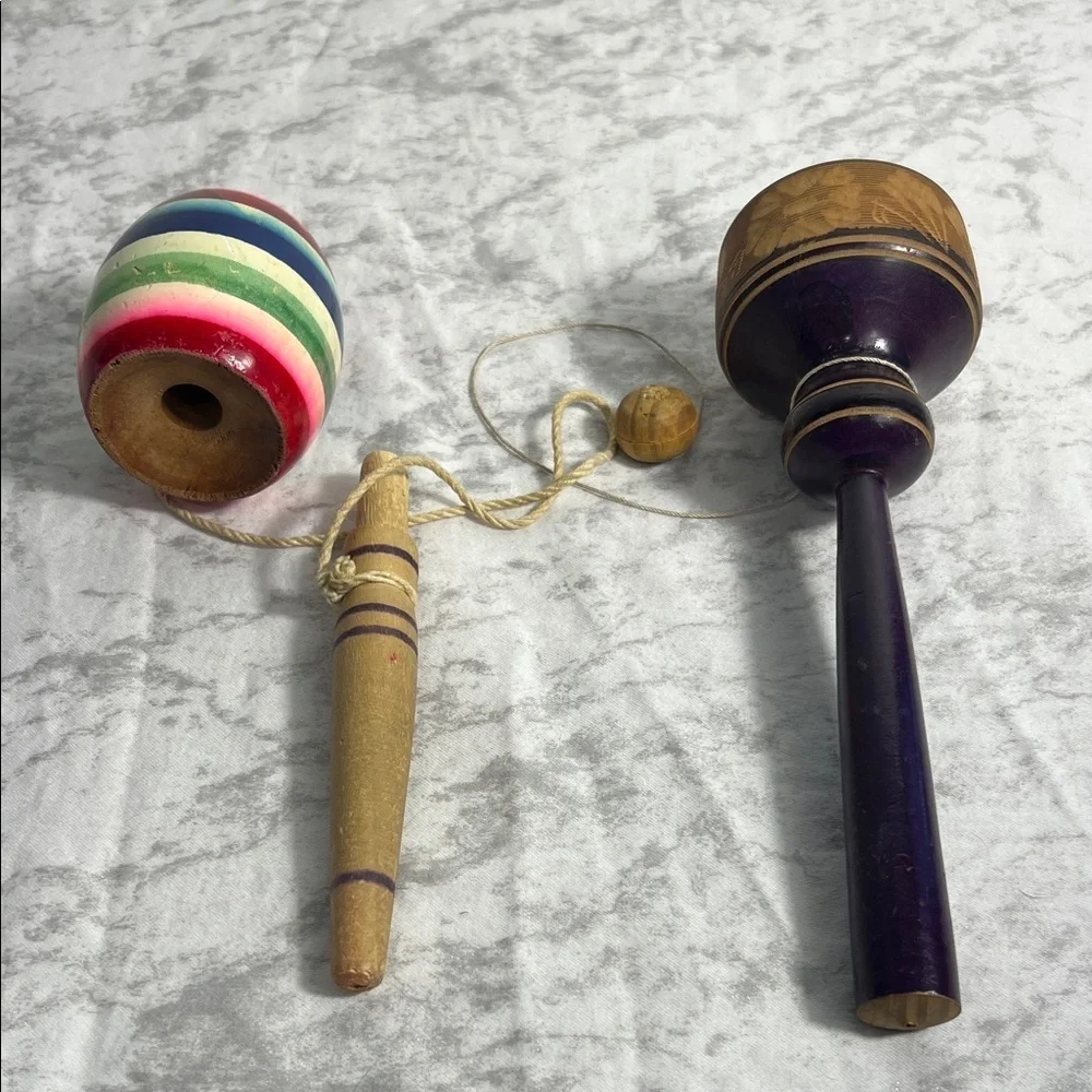 Colorful Wooden Maracas and Spinning Top Set